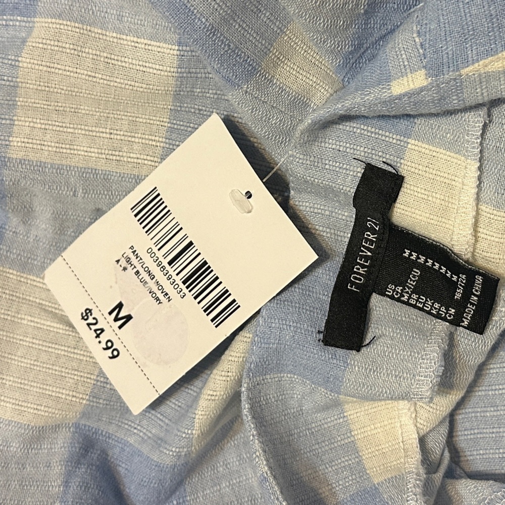 Medium Forever 21 High-Rise Plaid Wide Leg Pants, Blue & White Plaid - Picture 4 of 4